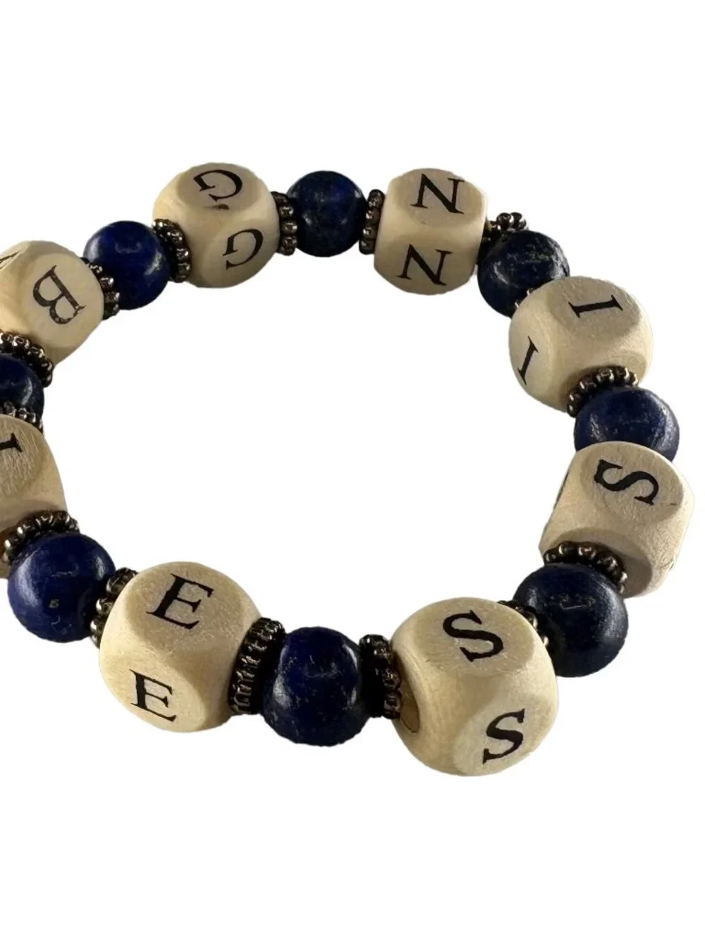 Custom Name Bracelet Personalized Wood Letter Block Natural Lapis Lazuli Gem